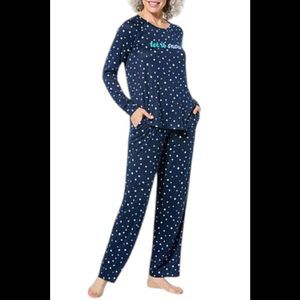 Comfort Code Women's 2-piece Brushed Knit Holiday PJ Set Navy Dot - Regular